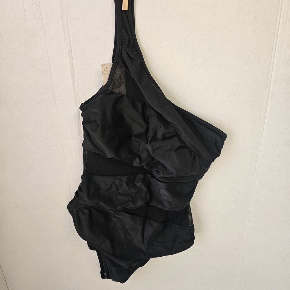 Womens Runtlly Black One Piece Swimsuit One Shoulder Mesh Sz Large sexy beachy